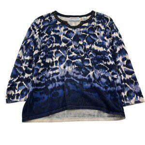 Alfred Dunner Petite PXL Animal Print Blue lightweight Sweater